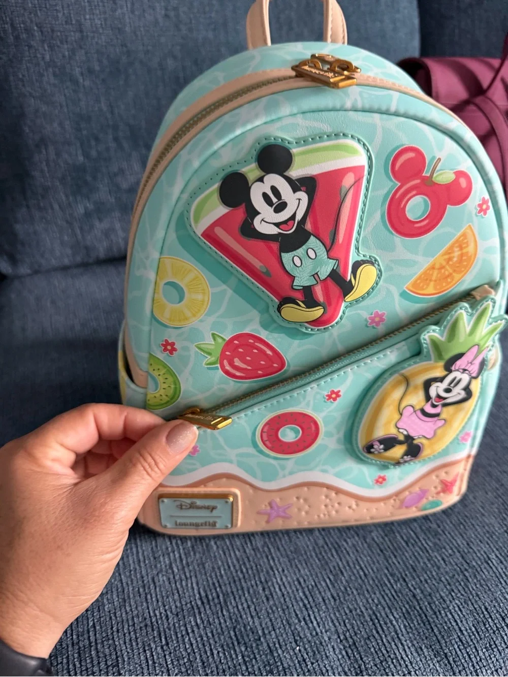 Loungefly Kids' Mint Mickey & Minnie Tropical Patch Backpack